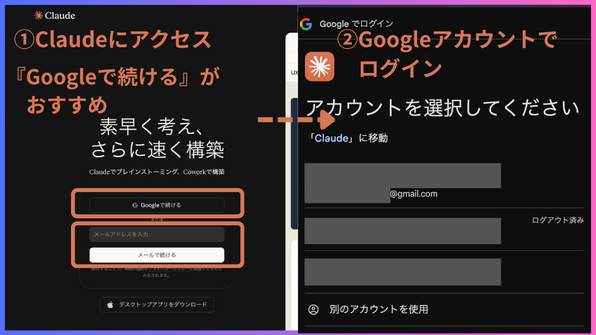 Claudeログイン画面でGoogleアカウント連携